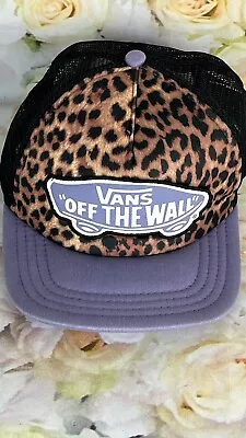 Vintage Vans Trucker Hat Off The Wall Leopard Print Purple Black SnapBack Patch • $15.74