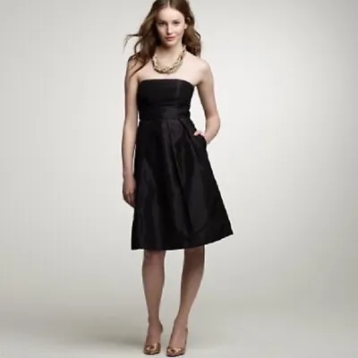 NWT J CREW Black Strapless Pleated A-Line Silk Taffeta Dress Sz 0 • $29.99