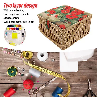 Sewing Basket Large Portable Sewing Storage Box With Detachable Tray Parts ◈ • $101.73