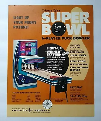 Chicago Coin Super Bowl Arcade FLYER Original Shuffle Alley Game Art Retro 1972  • $28.47