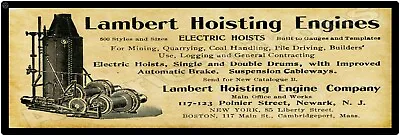 1901 Lambert Hoisting Engines Metal Sign 12  X 36  USA STEEL XL Size - 4 Lbs • $88.88