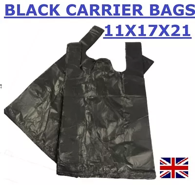 £3.93 • Buy Black Vest Carrier Bags 11 X 17 X 21 Strong Hook Hole Shop 70pc Approx Wholesale