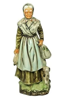 Old Lady Figurine With Her Dog Japan 11  Tall Ceramic Porcelain Vintage • $24.98