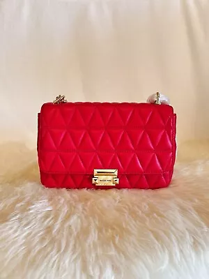 NWT MICHAEL KORS Sloan Large Quilted Leather Shoulder Bag Crossbody In Red $398 • $198