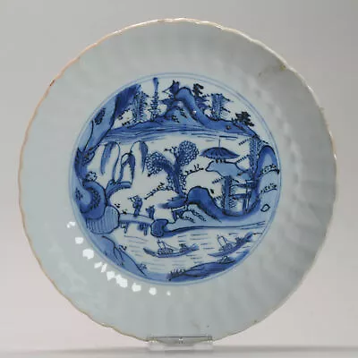 Antique Ming Chinese Porcelain 16/17th C Blue And White Dish With Landscape • $1499.42