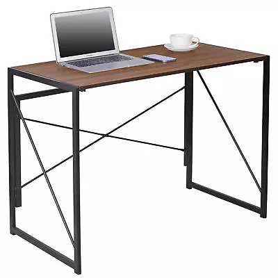 39  Folding Computer Desk Writing Study Desk Laptop Table For Home Office Brown • $41.58