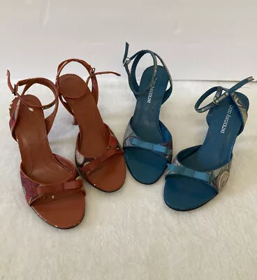 Lot Of 2 Enzo Angiolini Womens Kitten Heels Slingback Sandals Sz 5.5 Red & Blue • $19.99