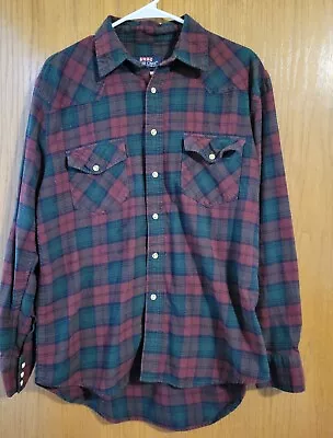 Moose Creek Flannel Mens Large Red Green Pearl Snap Western Cowboy • $14.99