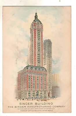 New York City NY Singer Building Tallest In The World Vintage Postcard • $8.85