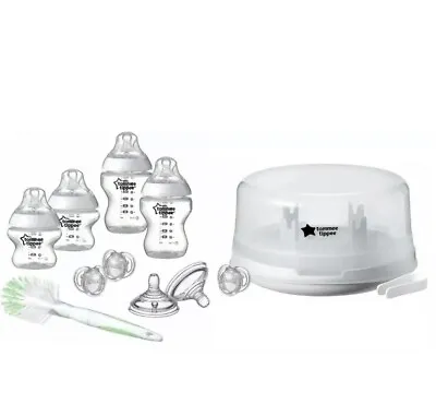 NEW Tommee Tippee Microwave Steam Steriliser & Baby Bottles Brush Teats Set Kit • £39.99
