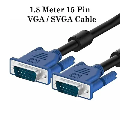 1.8 Meter VGA / SVGA 15 Pin PC Computer Monitor LCD Extension Cable Male To Male • £2.50