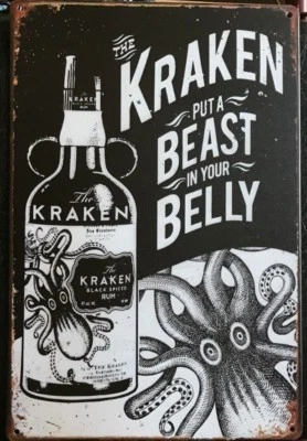 $10 • Buy KRAKEN RUM Rustic Look Vintage Tin Metal Sign Man Cave, Shed-Garage & Bar Sign