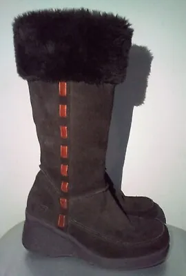 Women's Skechers 8.5 Faux Fur Trim Dark Brown Knee High Suede Winter Boots • $33