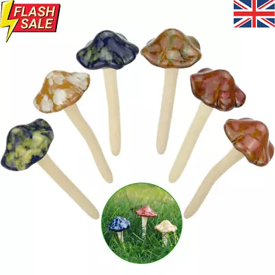 6 Pcs Colorful Garden Mushrooms 4 Colour Ceramic Toadstools Ornamental • £17.24