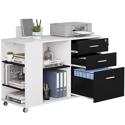 $102.99 • Buy Wood Lateral File Cabinet With 3 Drawer Mobile Filling Cabinets For Office White