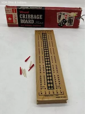 Vintage Crisloid Deluxe Wood Cribbage Board And Domino Counter In Original Box • $5.99