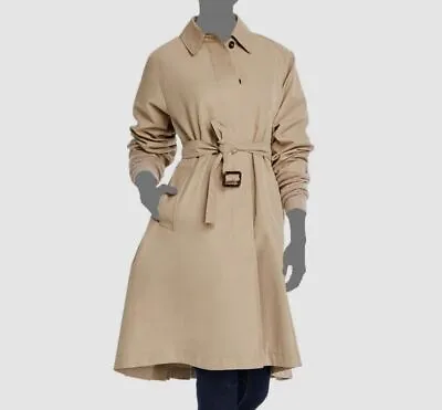 $865 Weekend Max Mara Womens Beige Belted Pleated Flared Raincoat Jacket 10 • $277.18