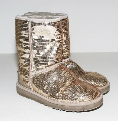 UGG Classic Short Sparkles Boots Sequin Size 7 Silver Beige Gray • $39.99