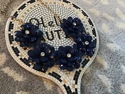 J. Crew Gold And Navy Crystal Flower Necklace ~last Week For Sale Consigning! • $18.99