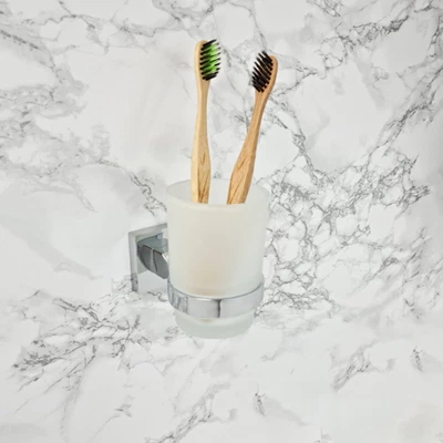 £14.79 • Buy Toothbrush Holder Glass Tumbler Chrome Bathroom  Wall Mounted