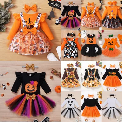 £9.89 • Buy Newborn Baby Girl Kids 1st Halloween Pumpkin Tulle Tutu Dress Costume Outfit Set