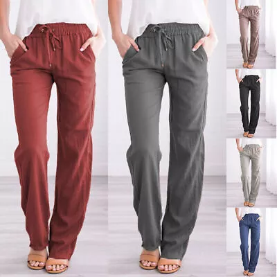 $18.95 • Buy Women Cotton Linen Trousers Straight Legs Beach Casual Drawstring Yoga Pants AU