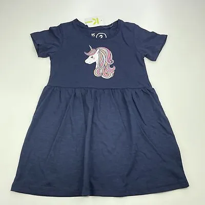 $13.60 • Buy Girls Size 2, KID, Navy Cotton Casual Dress, Unicorn, NEW
