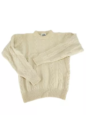 Vintage Sears Roebuck 100% Wool Cable Knit Fisherman Sweater Cream Medium • $32