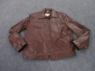 Vintage Sears Jacket Adult 42 L Tall Brown Leather Shop Fleece Lined Biker Mens • $69.95