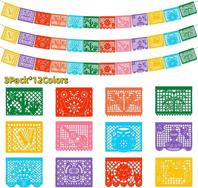 3Pack Mexican Banner Plastic Papel Picado Banner Large Fiesta Party Banner Decor • $9.86