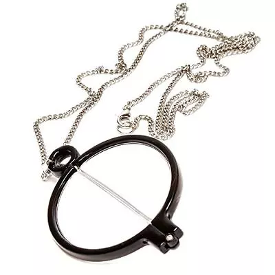 Calabria 2945R Monocle Fold Reading Glasses W/Silver Chain Necklace BLACK +1.75 • $19.95