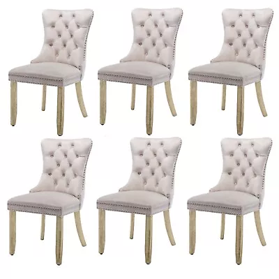 $747 • Buy AADEN Bravo Set Of 6 Velvet Dining Chairs Solid Wood Stud Tufted Kitchen Chairs