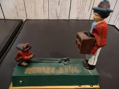 Vintage Reproduction Monkey & Organ Grinder Mechanical Bank Cast Iron WORKS 🐒💵 • $29.99