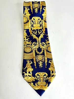 RARE GIANNI VERSACE VTG Italian SILK Tie Luxury Royal Blue And Gold • $59