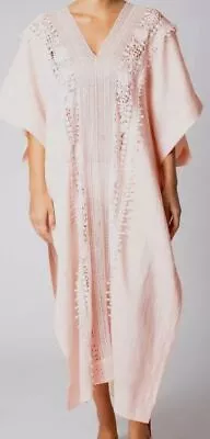 $650 Miguelina Women's Pink Brea Caftan In Tea Rose Linen Size M • $208.38