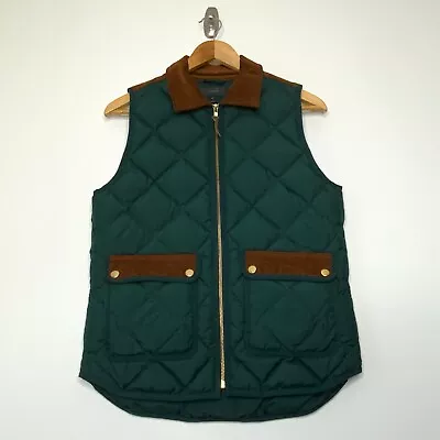 J. Crew  Quilted Excursion Vest With Corduroy Trim In Green. Size XS. • $50