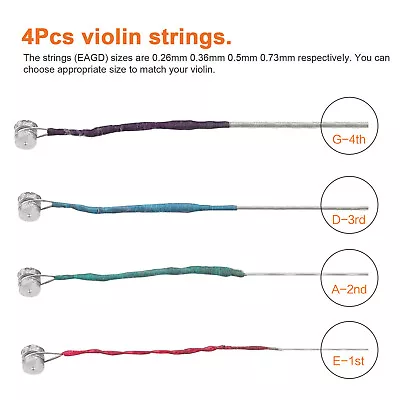 4PCS/Set Violin Strings 4/4 3/4 Violin Strings Steel String G D A E Strings P4Z8 • $6.57