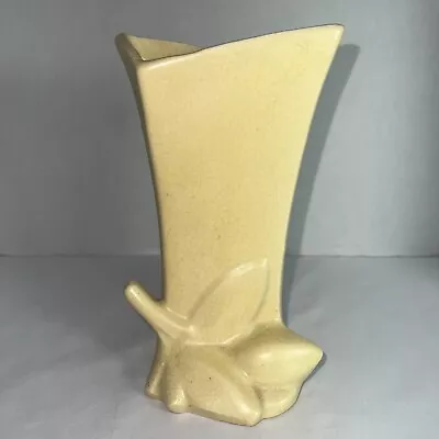 Vintage Nelson McCoy Art Pottery 8   Lily Bud Line Vase Planter Matte Yellow • $25