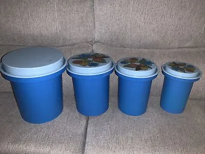 Vintage 4 Rubbermaid Blue Mushroom Nesting Kitchen Canister Set Retro Plastic • $16.50
