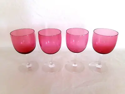 4 Vintage CRYSTAL CRANBERRY WINE Or JUICE GLASSES W/ CLEAR STEMS & BASE • $19.99