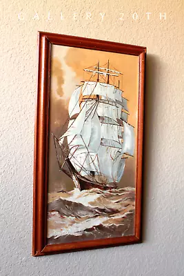 Adventure Awaits! Mcm Orig Ship Painting Vtg 50s 60s Galleon Wall Art Pirate Vtg • £771.02