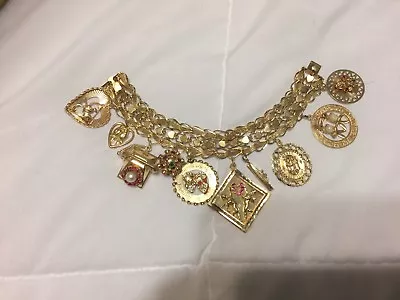 14k Gold Ladies Vintage Big Charm  Bracelet W/Gems. Approx - 71 Grams Era 1950's • $5500