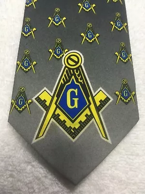 Flipside Mens Tie Gray With Masonic Theme 3.75 X 59 • $18.78