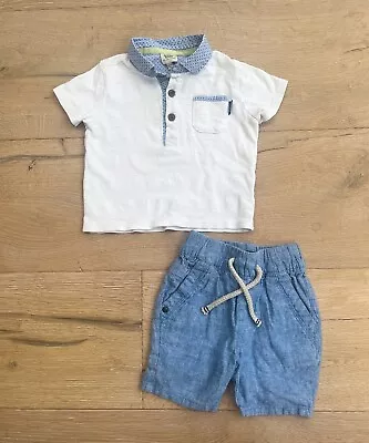 NEXT TED BAKER BABY BOYS SHORTS OUTFIT *9-12m BLUE SHORTS POLO TOP - 9-12 MONTHS • £5.99