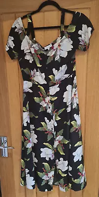Women's Warehouse Black Floral Print Button Front Dress Size 12 • £9.99