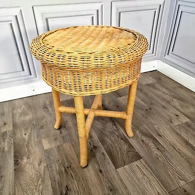 Vintage Round Cane Rattan Wicker Side Occasional Table Boho Tiki - Conservatory? • £69.99