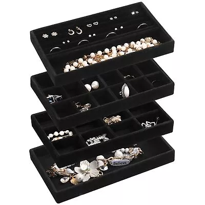 Jewelry Organizer TrayStackable Velvet Jewelry TraysDrawer Inserts Earring ... • $30.79