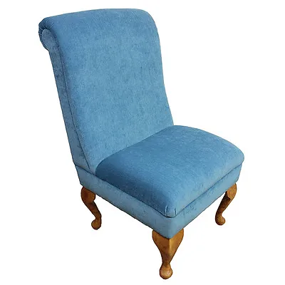 Occasional Bedroom Chair Retro Blue Fabric Living Room Accent Queen Anne • £271.78