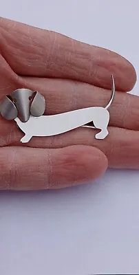 Silver Weiner Dog Brooch Sterling Dachshund Pin Modernist Minimalist VTG Signed  • $44.87