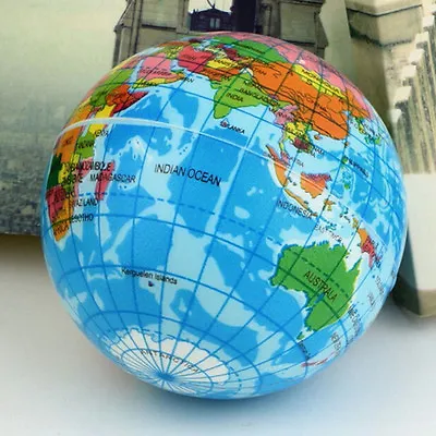 World Map Earth Globe Soft Squeeze Foam Ball Hand Wrist Exercise Stress Reli Je • £4.29